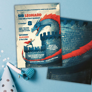Fearless Knight and Dragon Birthday Party Einladung