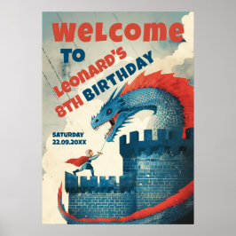 Fearless Knight and Dragon Welcome Sign Poster