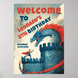Fearless Knight and Dragon Welcome Sign Poster
