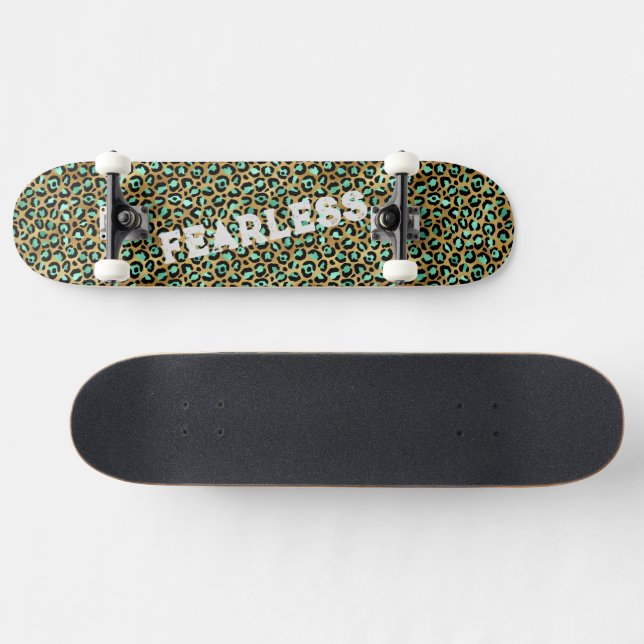 FEARLESS Light Green Leopard Wild Animal Print Skateboard (Horizontal)