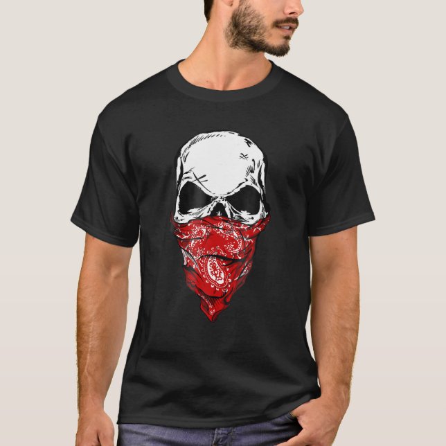 Fearless Skeleton Skull Head Red Bandana Face Mask T-Shirt (Vorderseite)