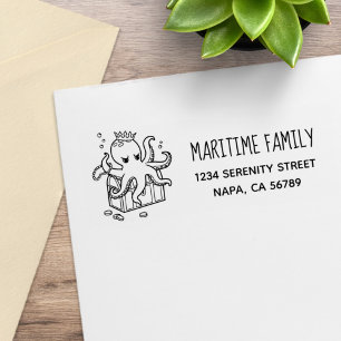Fearsome Octopus Guarding Treasure Family Address Gummistempel