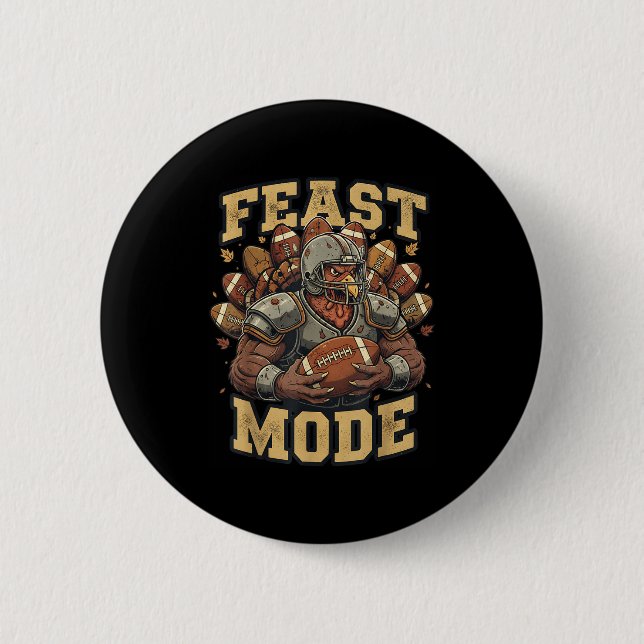 Feast Mode Turkey Football Thanksgiving Funny Vint Button (Vorderseite)