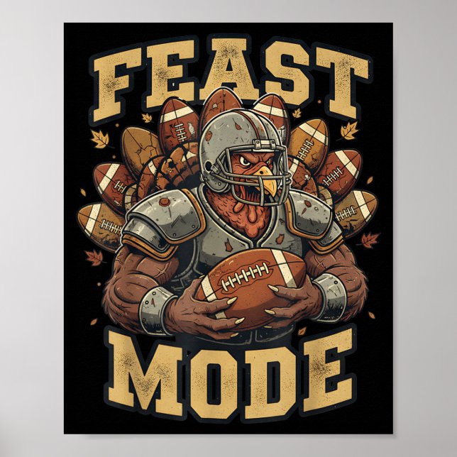 Feast Mode Turkey Football Thanksgiving Funny Vint Poster (Vorne)