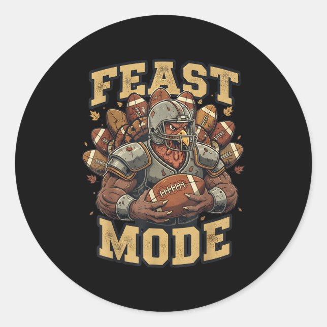 Feast Mode Turkey Football Thanksgiving Funny Vint Runder Aufkleber (Vorderseite)