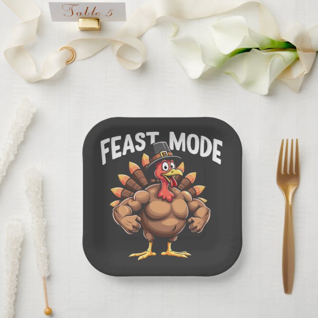 Feastmode Funny Erntedank Türkei Fitness Essen Pappteller (Hochzeit)