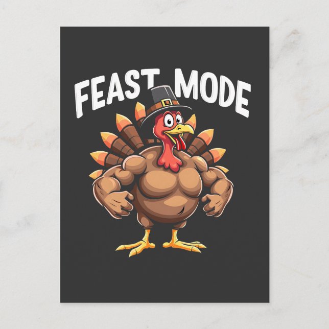 Feastmode Funny Erntedank Türkei Fitness Essen Postkarte (Vorderseite)