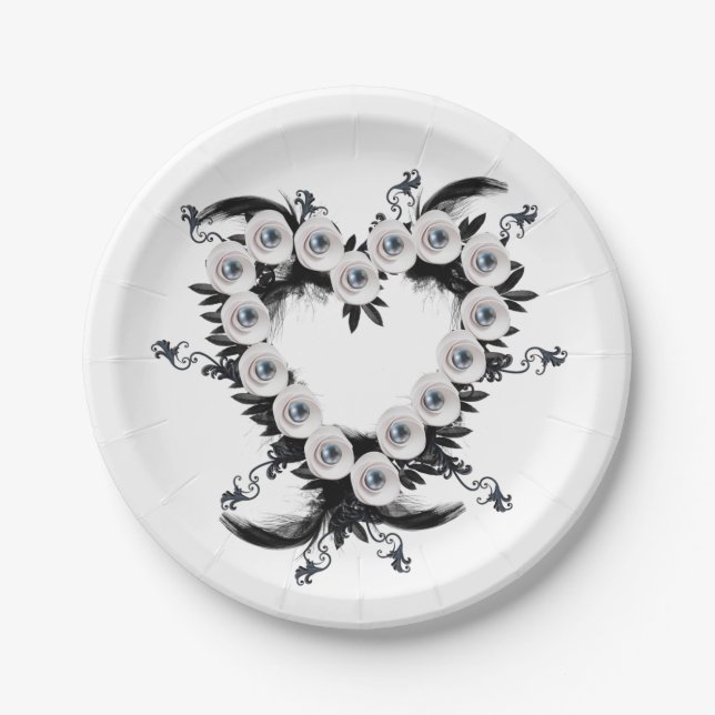 Feather and Black Pearl Heart Shape Pappteller (Vorderseite)