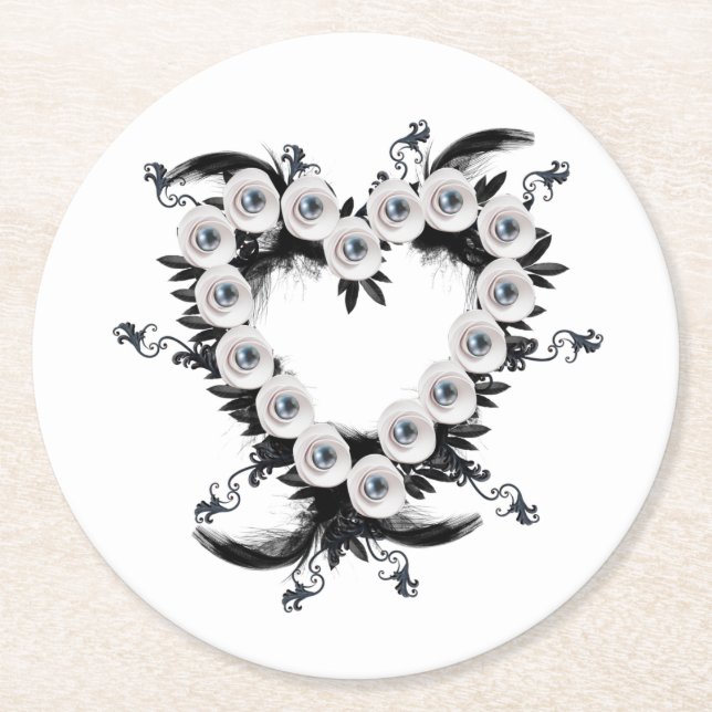 Feather and Black Pearl Heart Shape Runder Pappuntersetzer (Vorderseite)