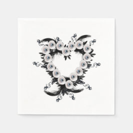 Feather and Black Pearl Heart Shape Serviette