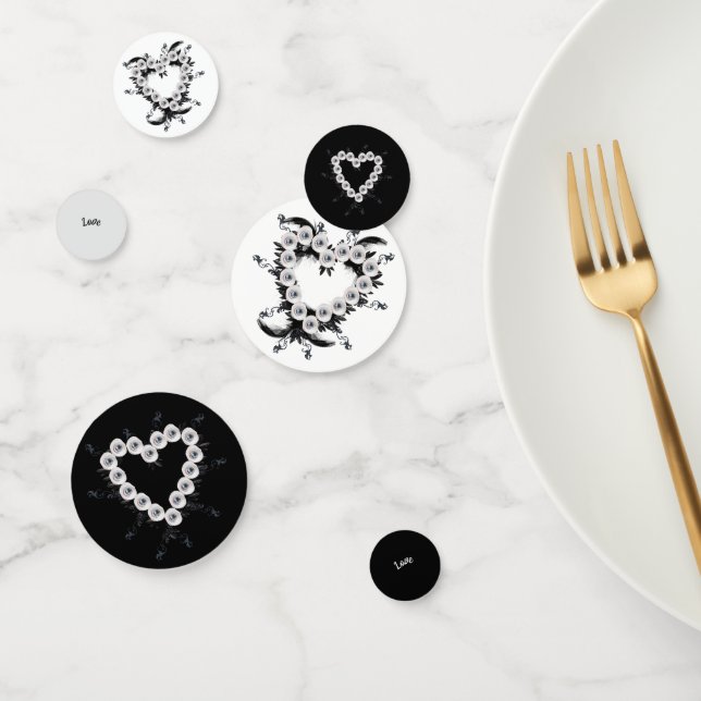 Feather and Black Pearl Heart Shape Table Confetti Konfetti (Gruppe)