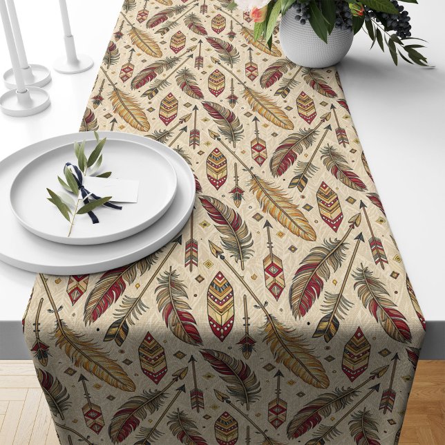 Feather Arrows Gemustert Table Runner Tribal Style Großer Tischläufer (Feather Arrows Patterned Table Runner Tribal Style)