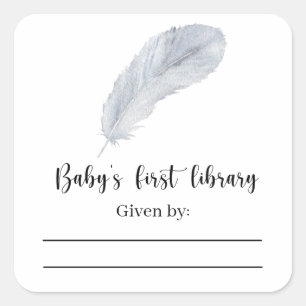 Feather - Babydusche Buchzeichen Quadratischer Aufkleber
