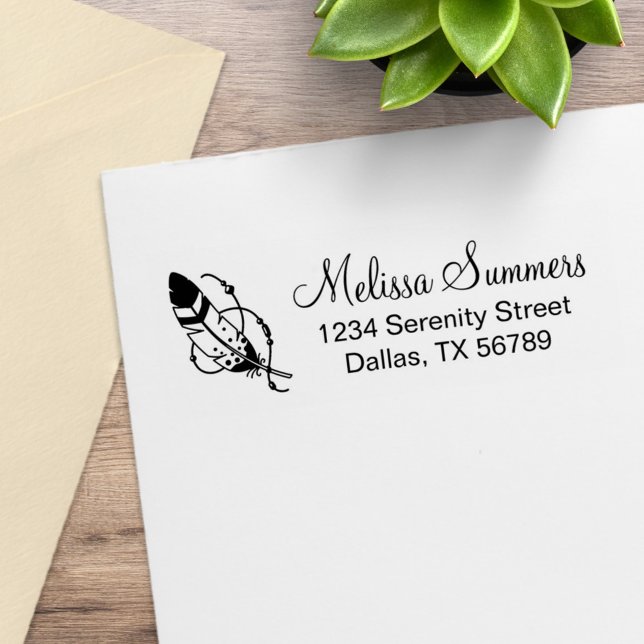 Feather Beads Tribal Boho Amulet Adresse Gummistempel (Von Creator hochgeladen)