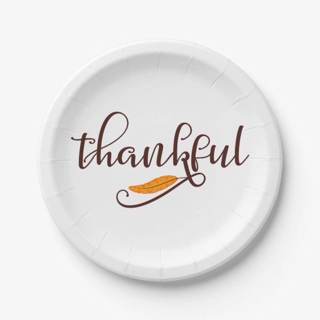 Feather Boho Native Thankful Typografy Pappteller (Vorderseite)