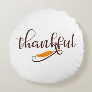 Feather Boho Native Thankful Typografy Rundes Kissen