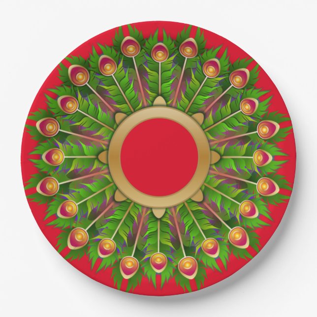 Feather Christmas Wreath Pappteller (Vorderseite)