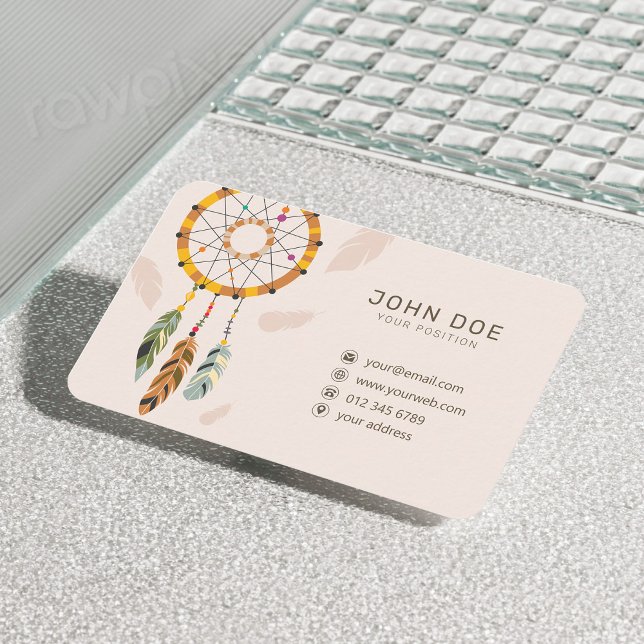 Feather Dream Catcher Native QR Code Monogram Visitenkarte (Von Creator hochgeladen)
