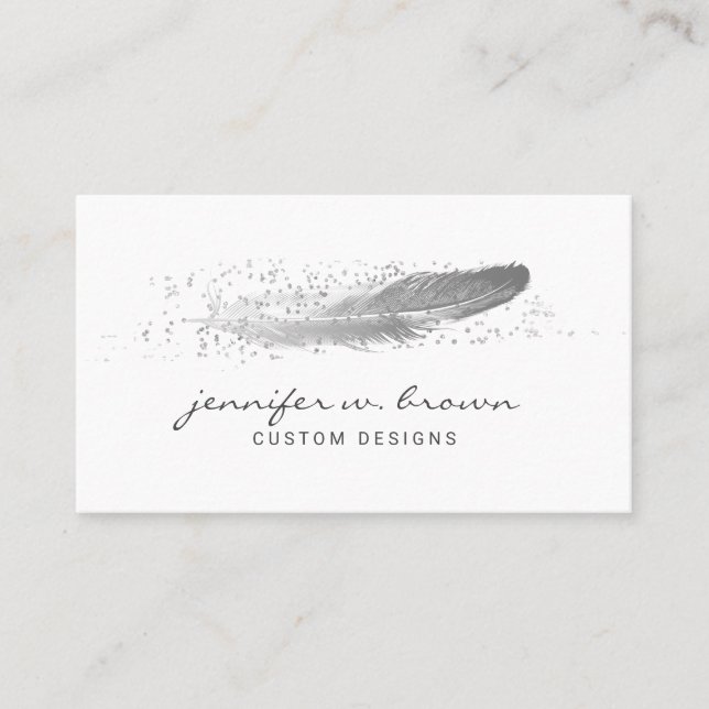 Feather Gray Silver Glitzer Visitenkarte (Vorderseite)