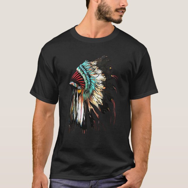 Feather Headdress Native Amerikanische Ureinwohner T-Shirt (Vorderseite)