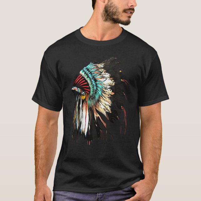 Feather Headdress Native Amerikanische Ureinwohner T-Shirt (Vorderseite)