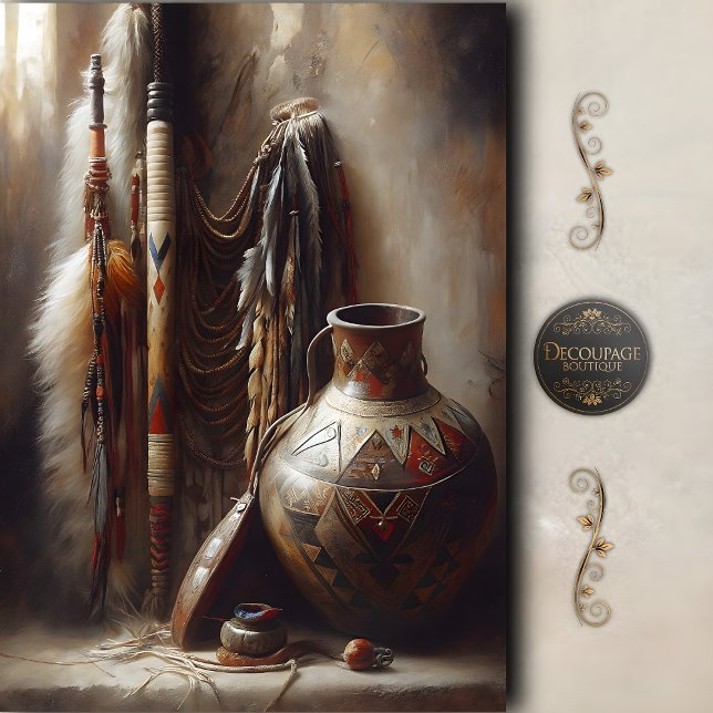 Feather Headdress & Tribal Pot Decoupage Seidenpapier (Feather Headdress & Tribal Pot Decoupage Tissue Paper)