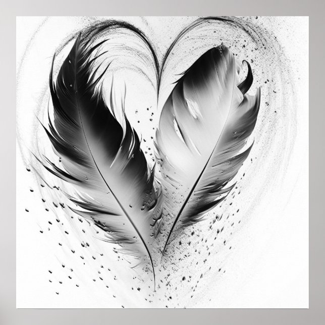 Feather Heart - Schwarz & Weiß Poster (Vorne)