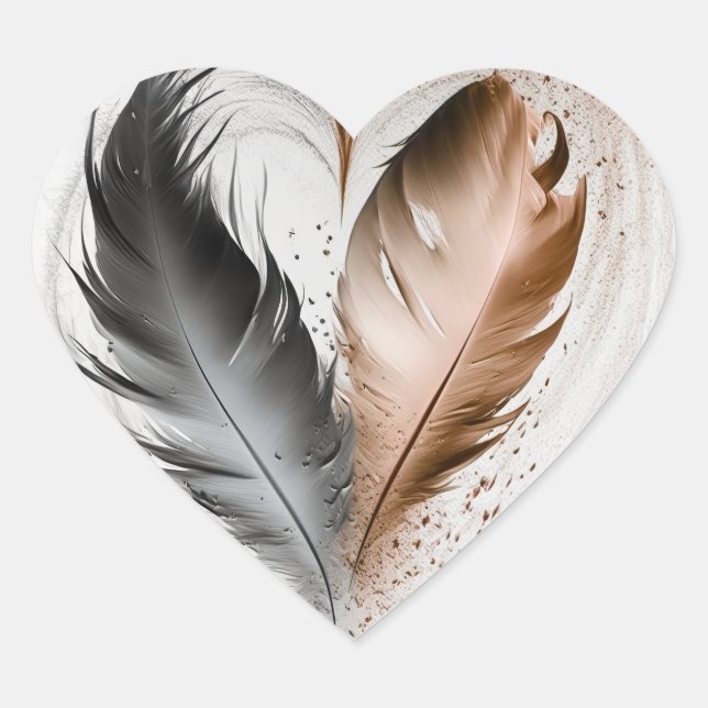 Feather Heart - Sepia Herz-Aufkleber (Vorderseite)