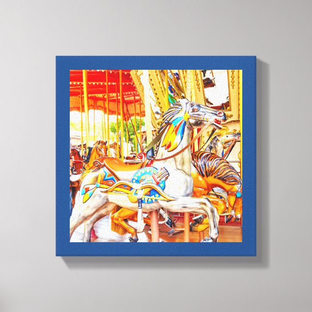 Feather Horse Carousel zum Genussbegehen Leinwanddruck (Vorderseite)