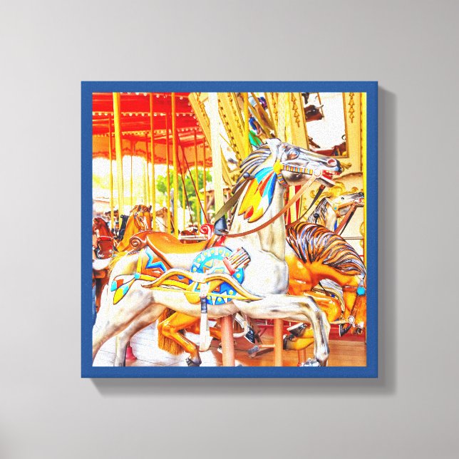 Feather Horse Carousel zum Genussbegehen Leinwanddruck (Vorderseite)