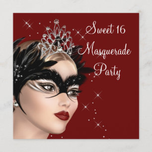 Feather Mask Tiara Sweet 16 Masquerade Party Einladung