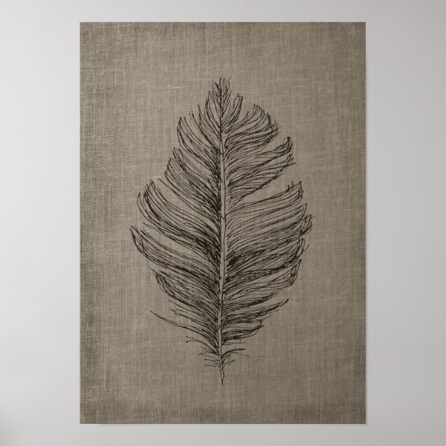 Feather no.2 mit Imitaten Linen Taupe Hintergrund Poster (Vorne)