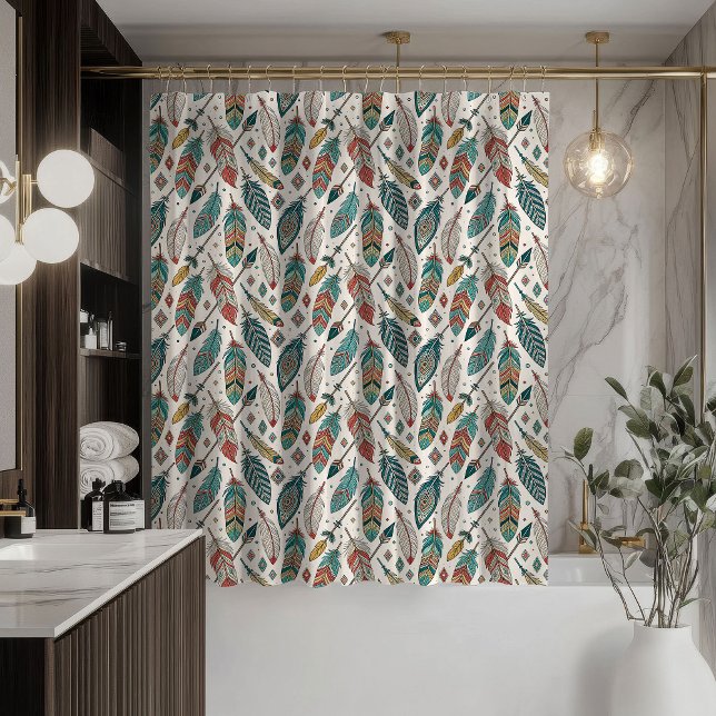 Feather Pattern Curtain Tribal Ethnic Bath Style Duschvorhang (Feather Pattern Curtain Tribal Ethnic Bath Style)
