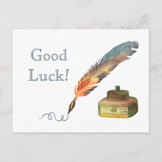 Feather Pen Viel Glück Postkarte