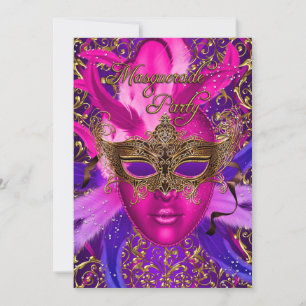 Feather Pink & Gold Masquerade Party laden Einladung