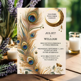 Feather Rustic Asian Sky Cloud Peacock Wedding Einladung