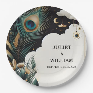 Feather Rustic Asian Sky Cloud Peacock Wedding Pappteller