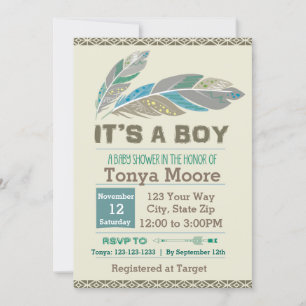 Feather Tribal Baby Shower Invitation (Junge) Einladung