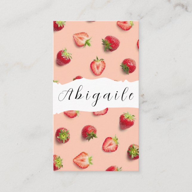 Feather Vector Nahtlose Vintage Erdbeerbetriebe Visitenkarte (Vorderseite)