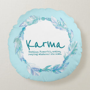 Feather Wasserfarbe Name bedeutet Karma aqua Rundes Kissen