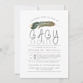 Feather Watercolor Babydusche Einladung