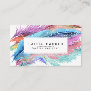 Feather Watercolor Bohemisch Vintag Girl Chic Visitenkarte