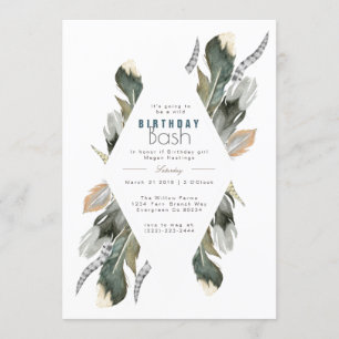 Feather Watercolor   Boho Birthday Invite Einladung