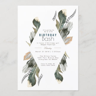 Feather Watercolor | Boho Birthday Invite Einladung