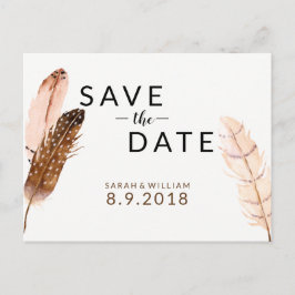 Feather Watercolor Save the Date Postcard Ankündigungspostkarte