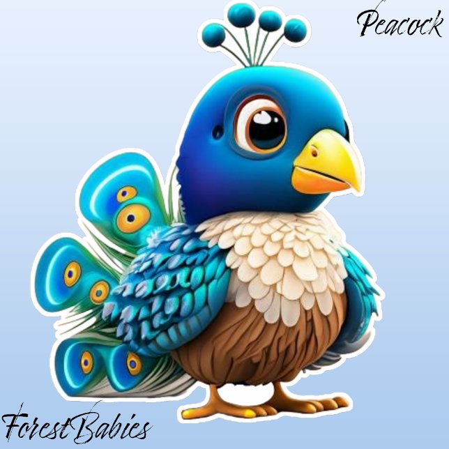 Feathered Baby Peacock, Peachick, Cartoon Graphic Aufkleber (Peacock ForestBabies Sticker)