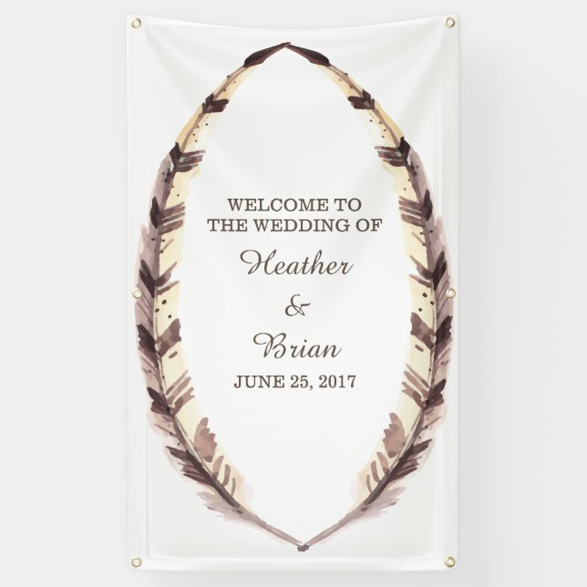 Feathered Border Wedding Banner (Vertikal)