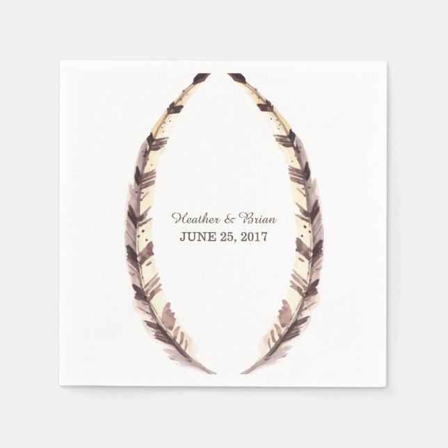 Feathered Border Wedding Paper Napkins Serviette (Vorderseite)