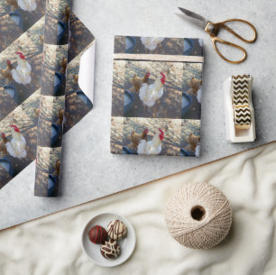 Feathered Companies: White Rooster und Seine Hen Geschenkpapier