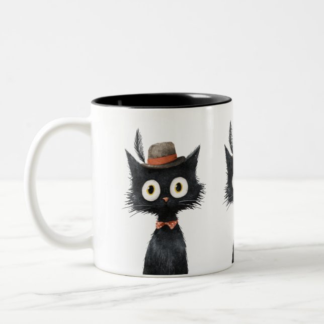 Feathered Feline Fancy Black Cat Zweifarbige Tasse (Links)